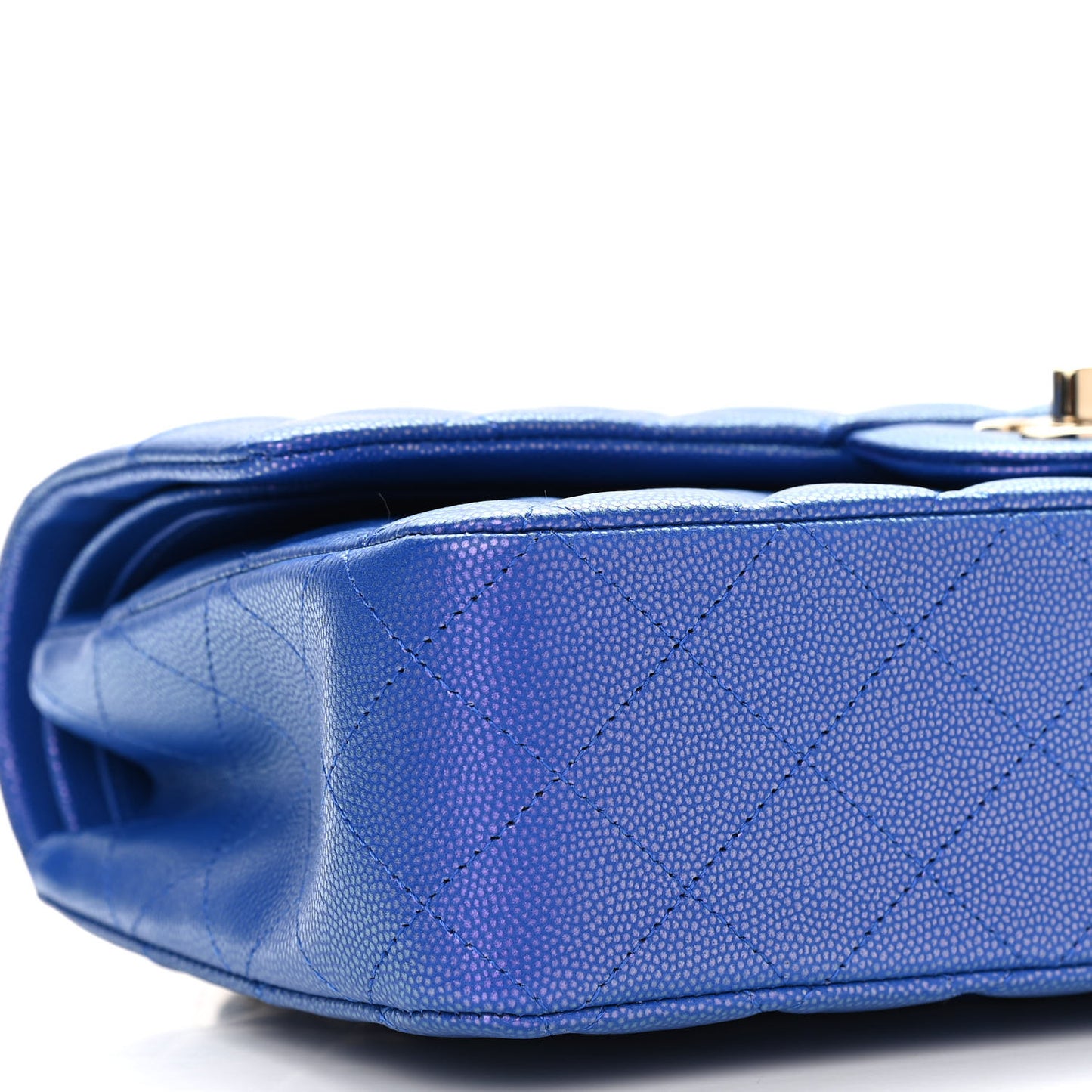 Iridescent Caviar Quilted Medium Double Flap Blue