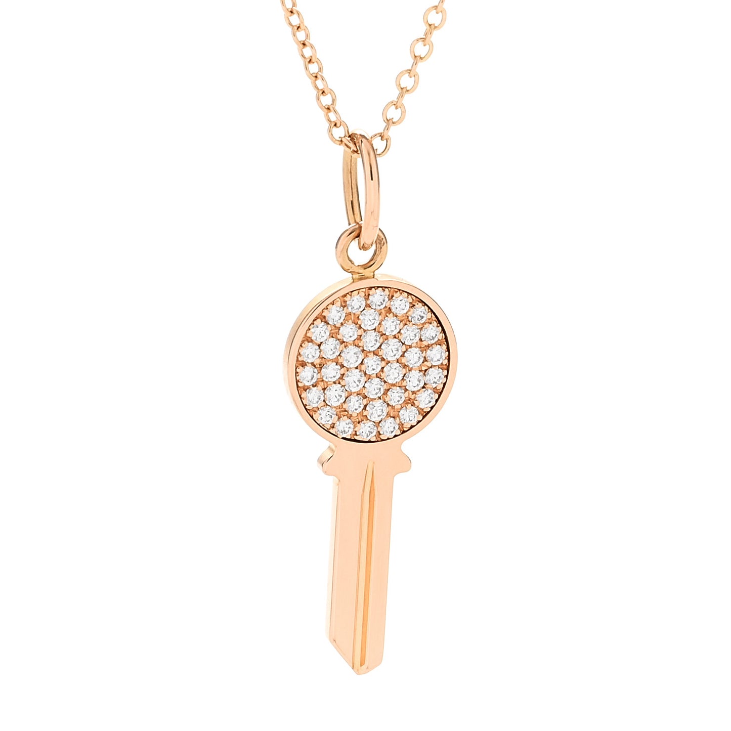 18K Rose Gold Diamond Mini Modern Keys Round Key Pendant Necklace