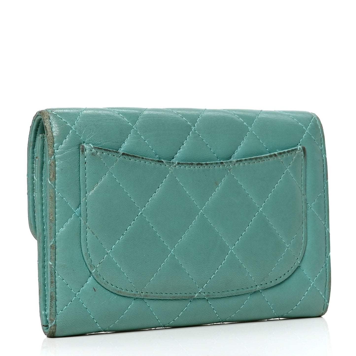 Lambskin Quilted Small Flap Wallet Green