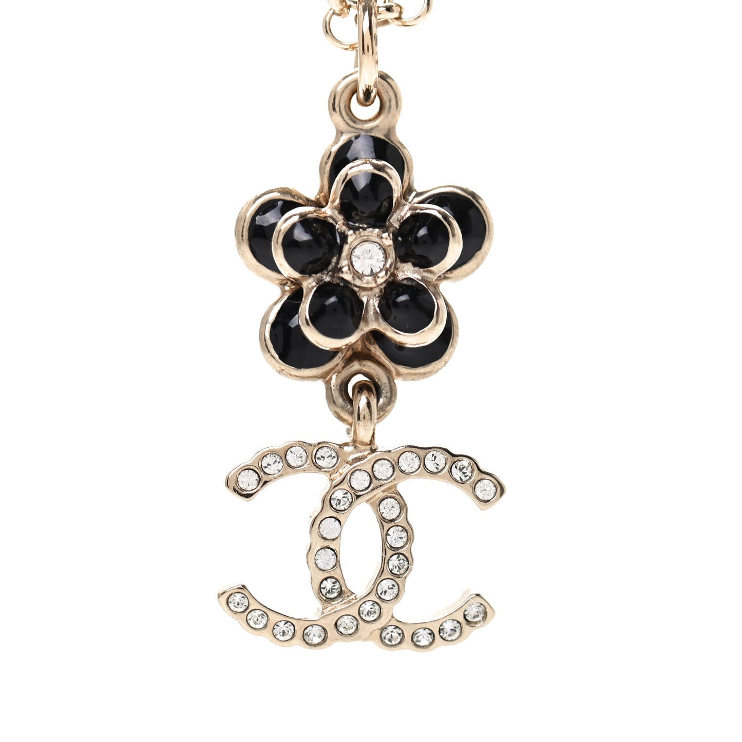 Enamel Crystal CC Camellia Flower Necklace Gold