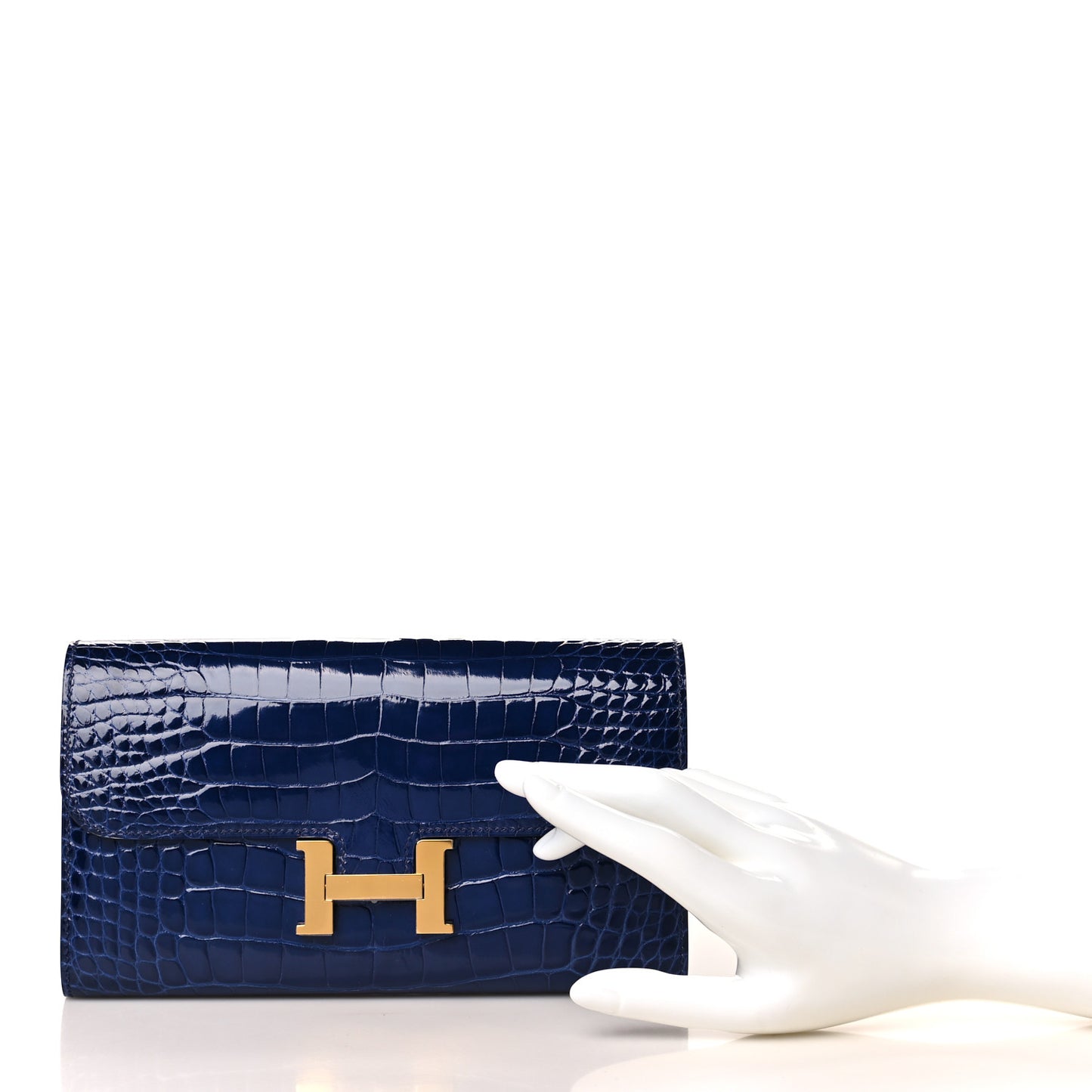 Shiny Alligator Verso Constance Long Wallet Bleu Saphir Bleu Paon