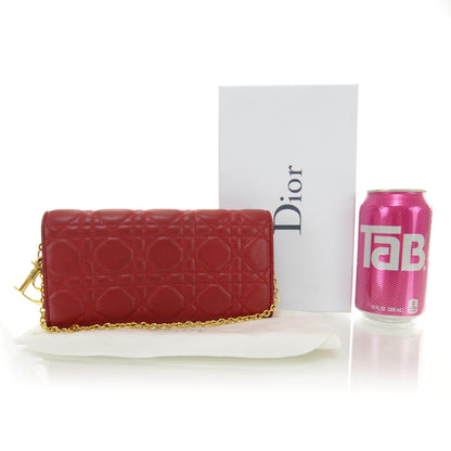 Christian Dior Lambskin Cannage Rendezvous Chain Wallet Red 2 of 7