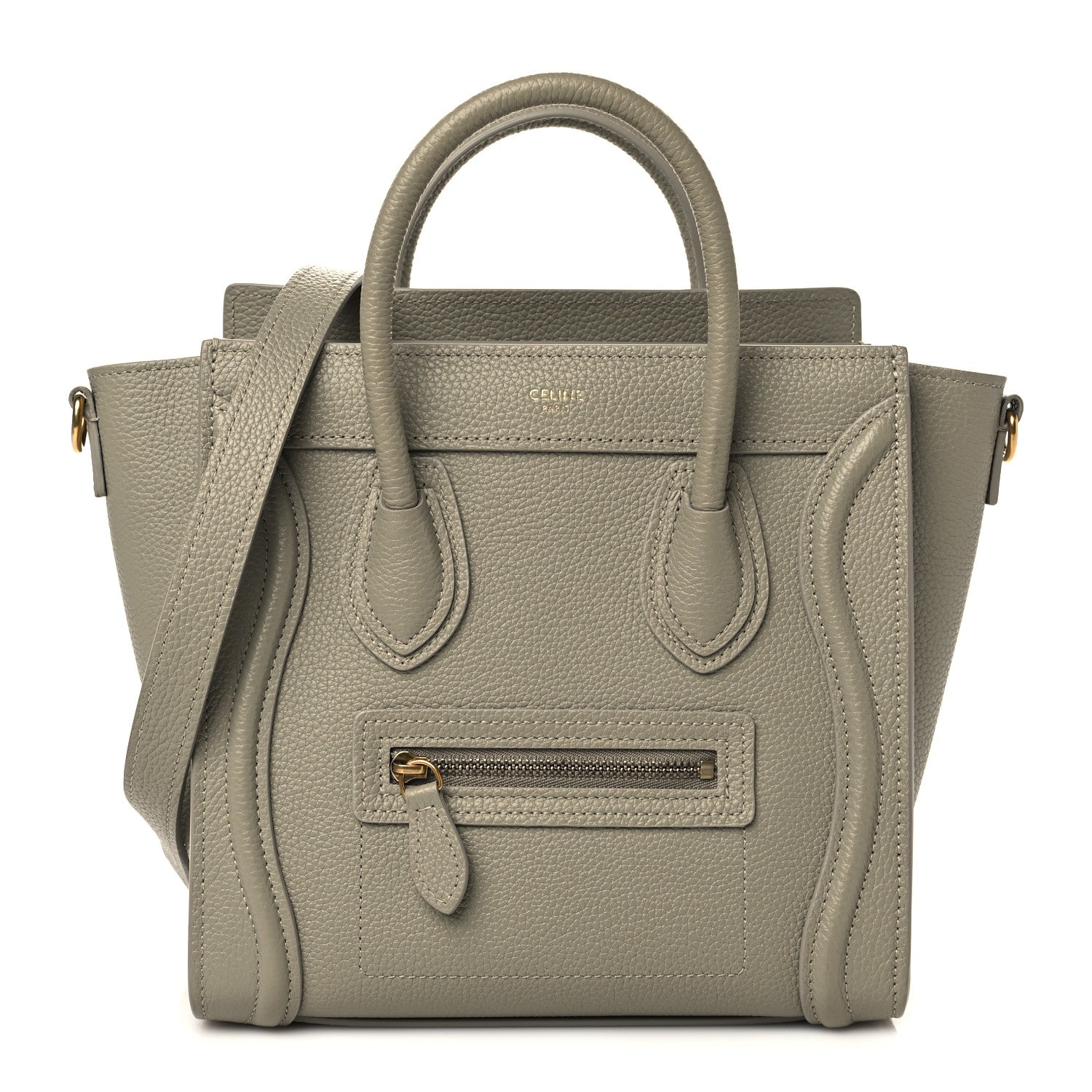 Celine Drummed Calfskin Nano Luggage Green 1 of 6