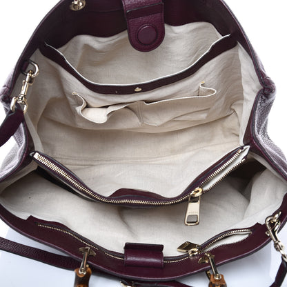 Gucci Pebbled Calfskin Large Bamboo Shopper Tote Burgundy 6 of 15