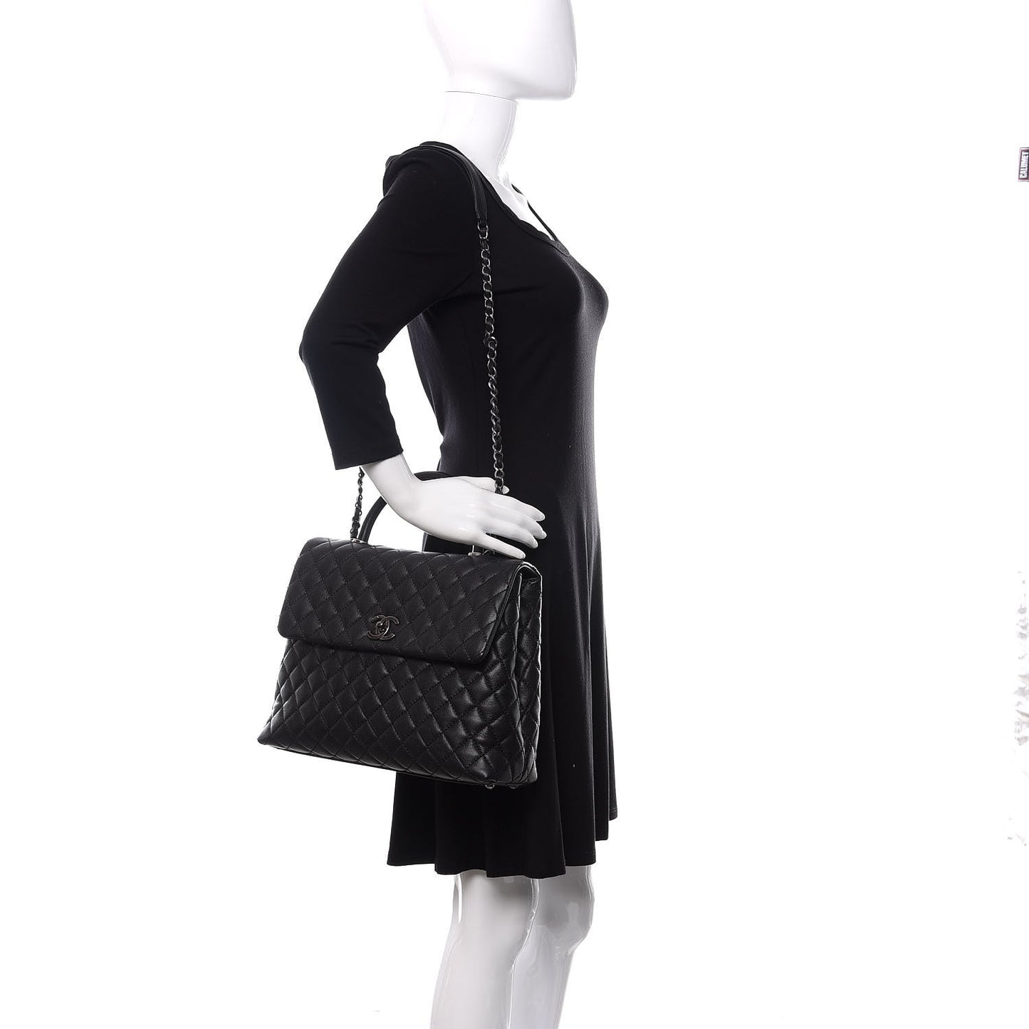 Caviar Quilted Large Coco Handle Flap Black