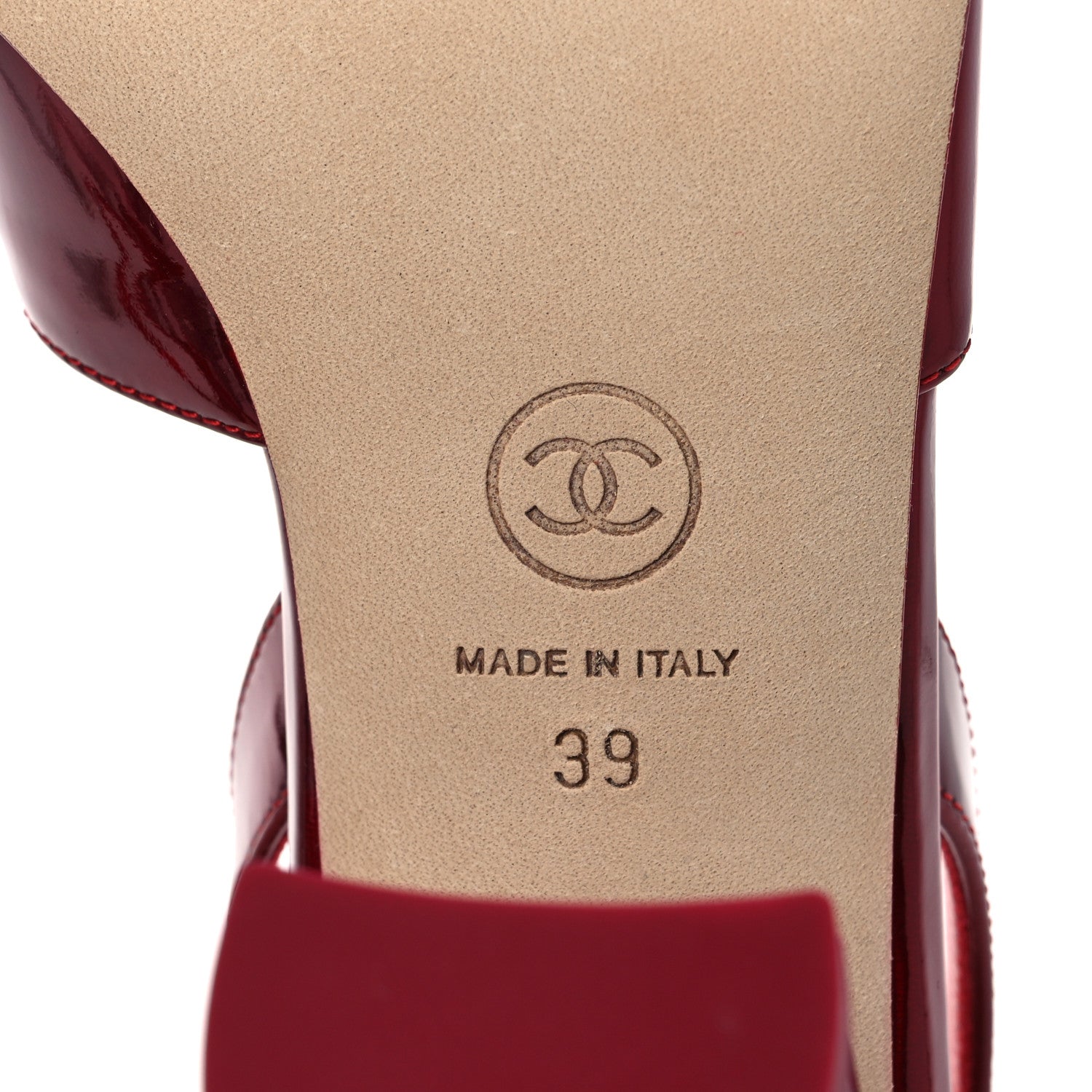 Chanel Laminated Calfskin Lambskin Cap Toe CC Slingback Pumps 39 Red Ivory 8 of 11