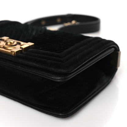 Chanel Velvet Chevron Quilted Small Boy Flap Black 10 of 11