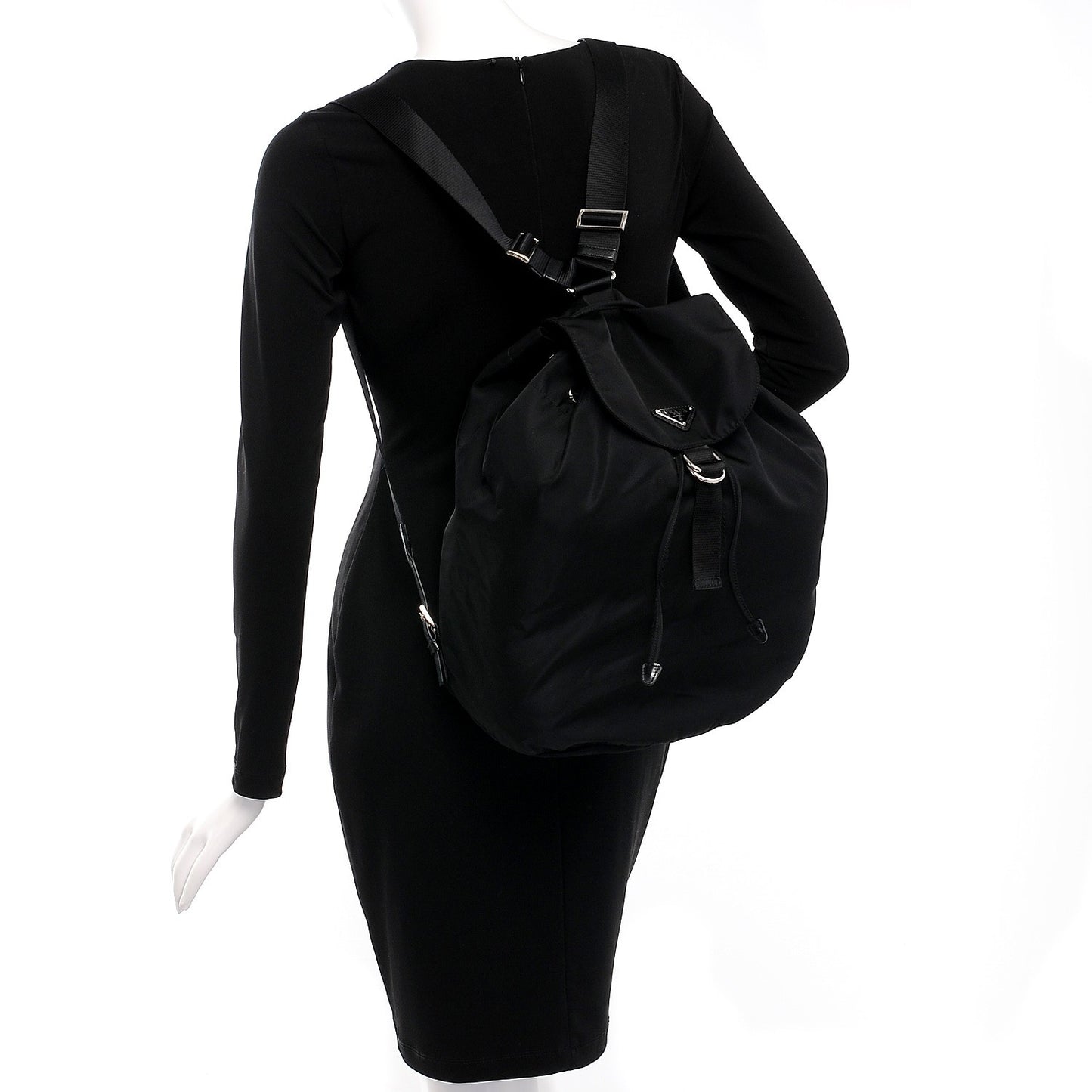 Nylon Cinch Backpack Black