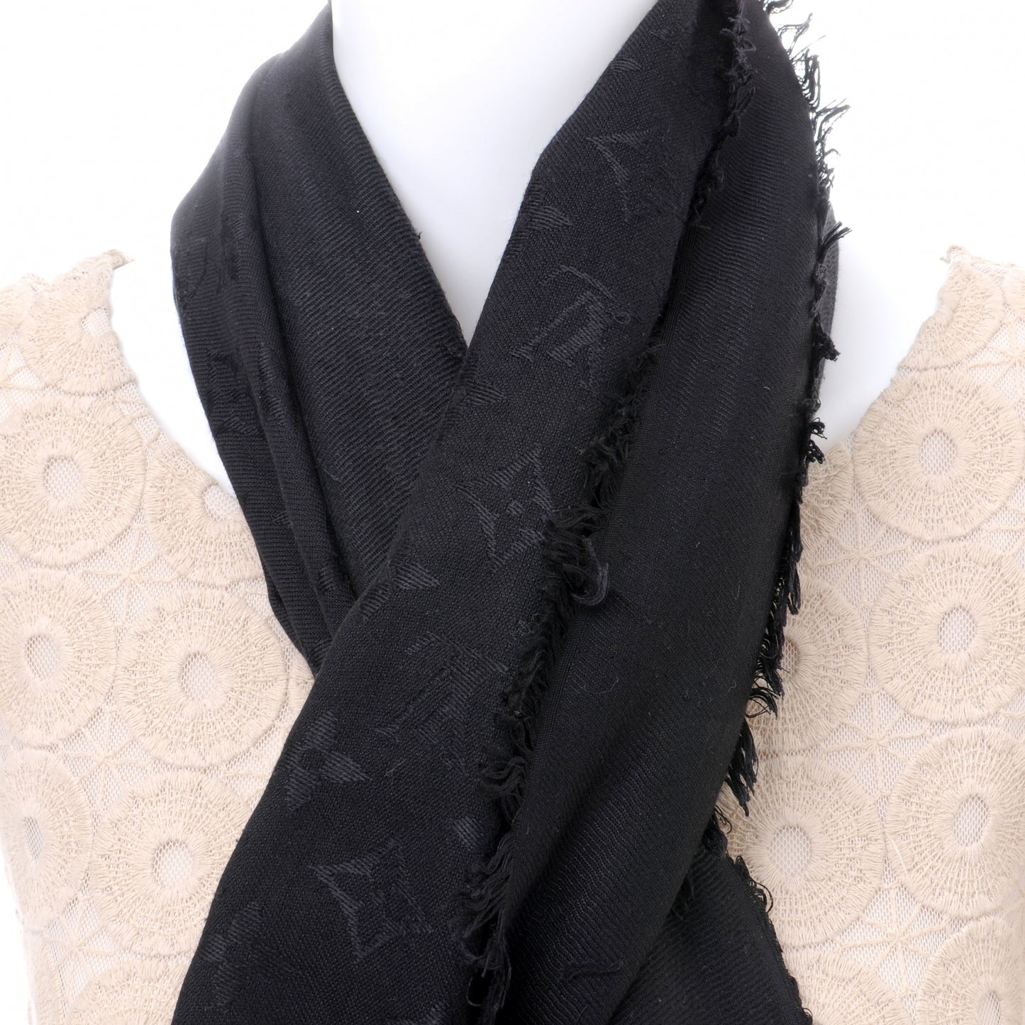 Monogram Wool Silk Shawl Black