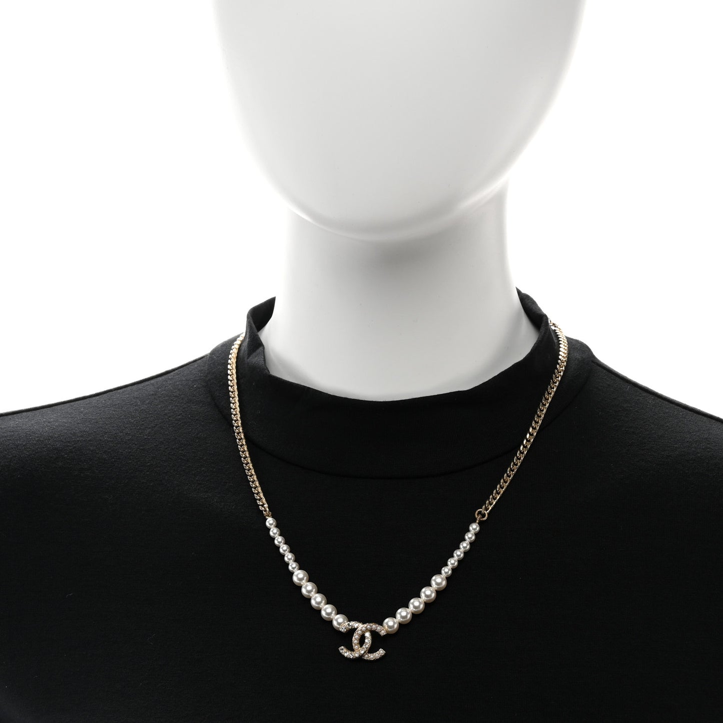 Pearl Crystal Chain CC Necklace Gold Gold