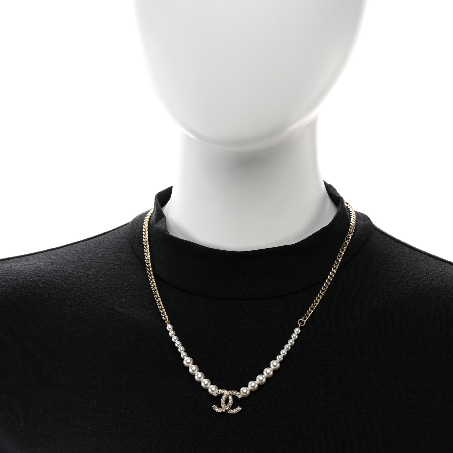 Chanel Pearl Crystal Chain CC Necklace Gold Gold 2 of 5
