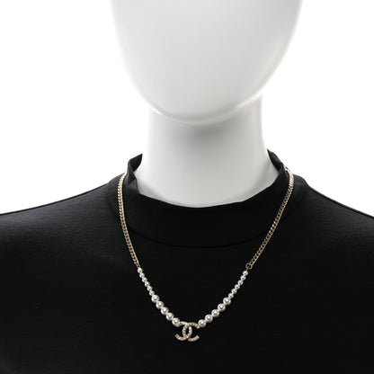 Chanel Pearl Crystal Chain CC Necklace Gold Gold 2 of 5