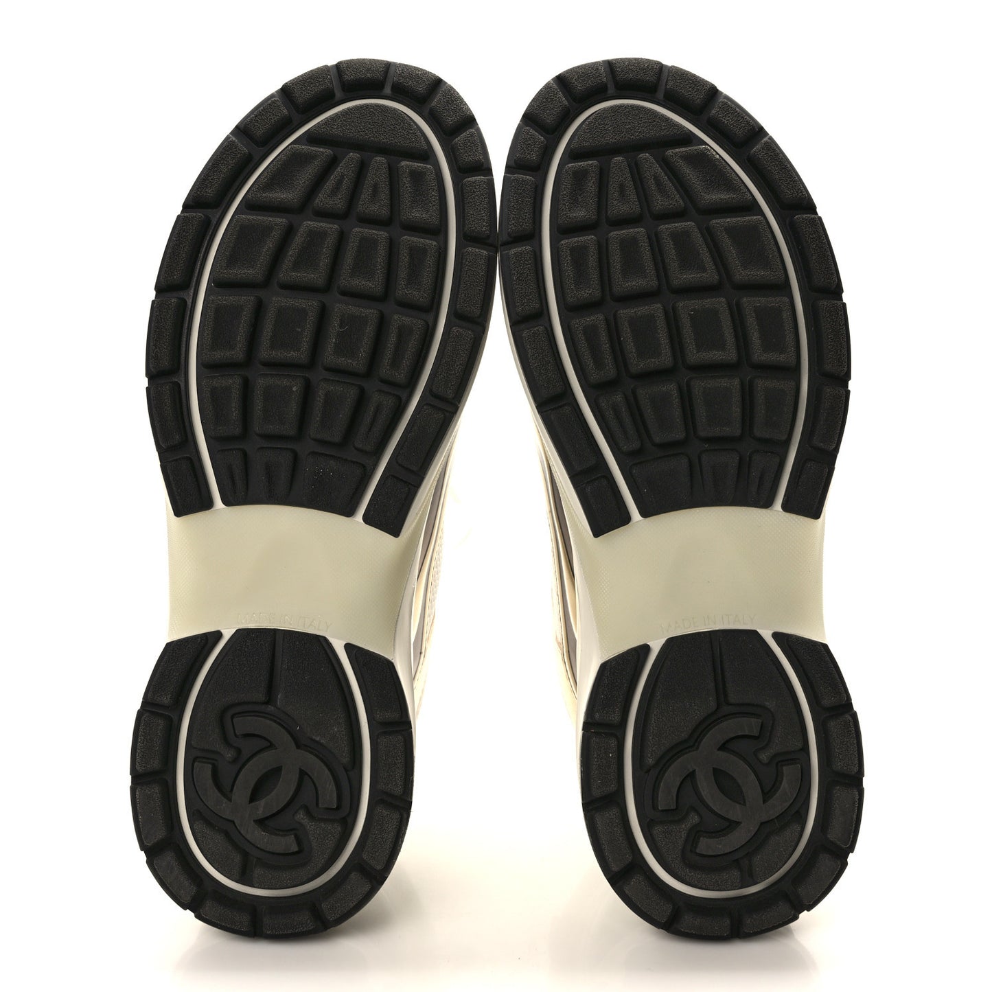 Fabric Laminated Calfskin Stretch CC Womens Sneakers 38.5 White Gold Silver