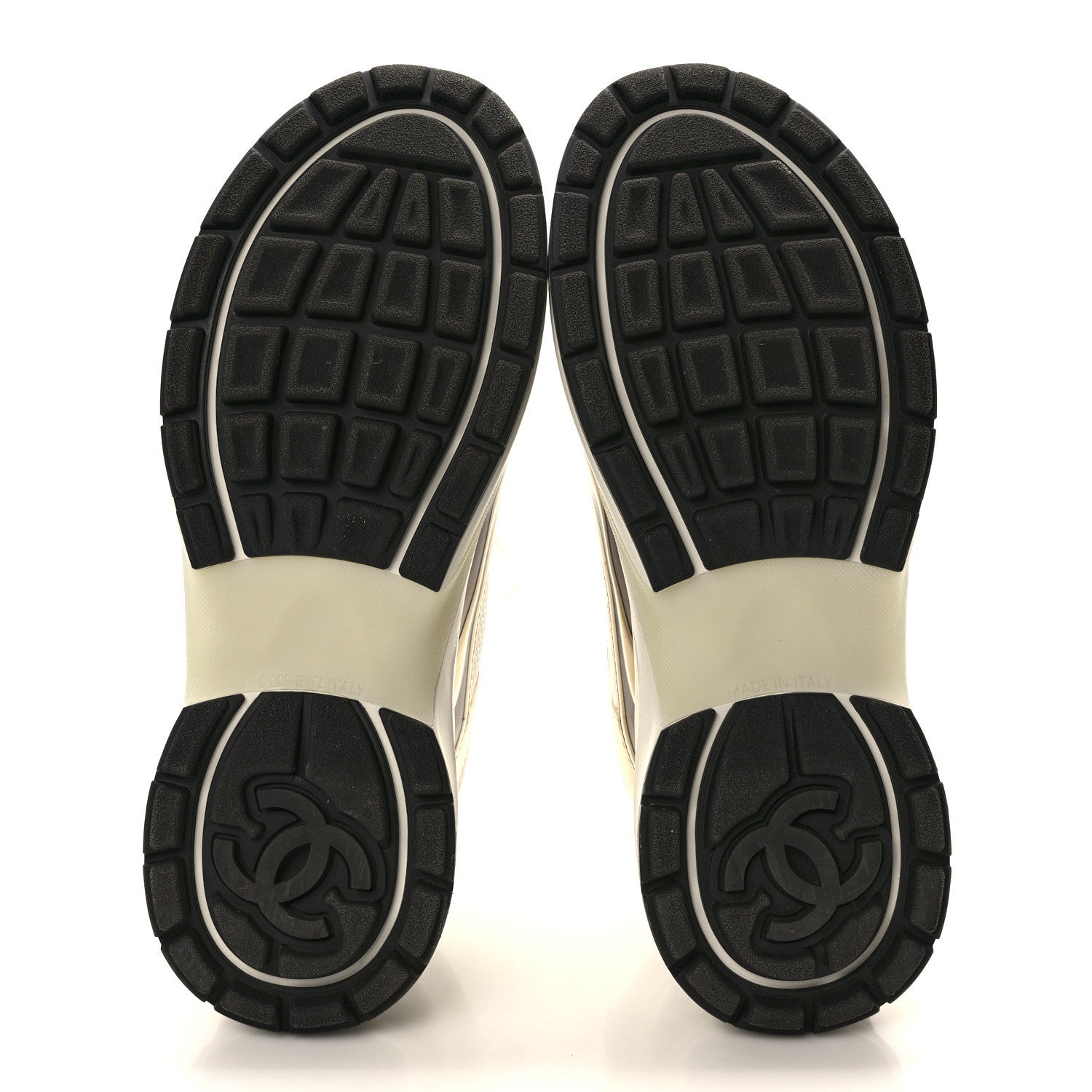 Chanel Fabric Laminated Calfskin Stretch CC Womens Sneakers 38.5 White Gold Silver 6 of 10