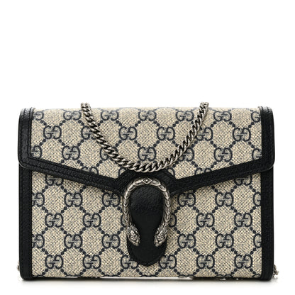 Gucci GG Supreme Monogram Textured Dollar Calfskin Mini Dionysus Chain Wallet Beige Blue 1 of 10
