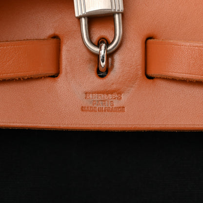Hermes Toile Vache Calfskin Herbag 30 PM Backpack Black Natural 6 of 13