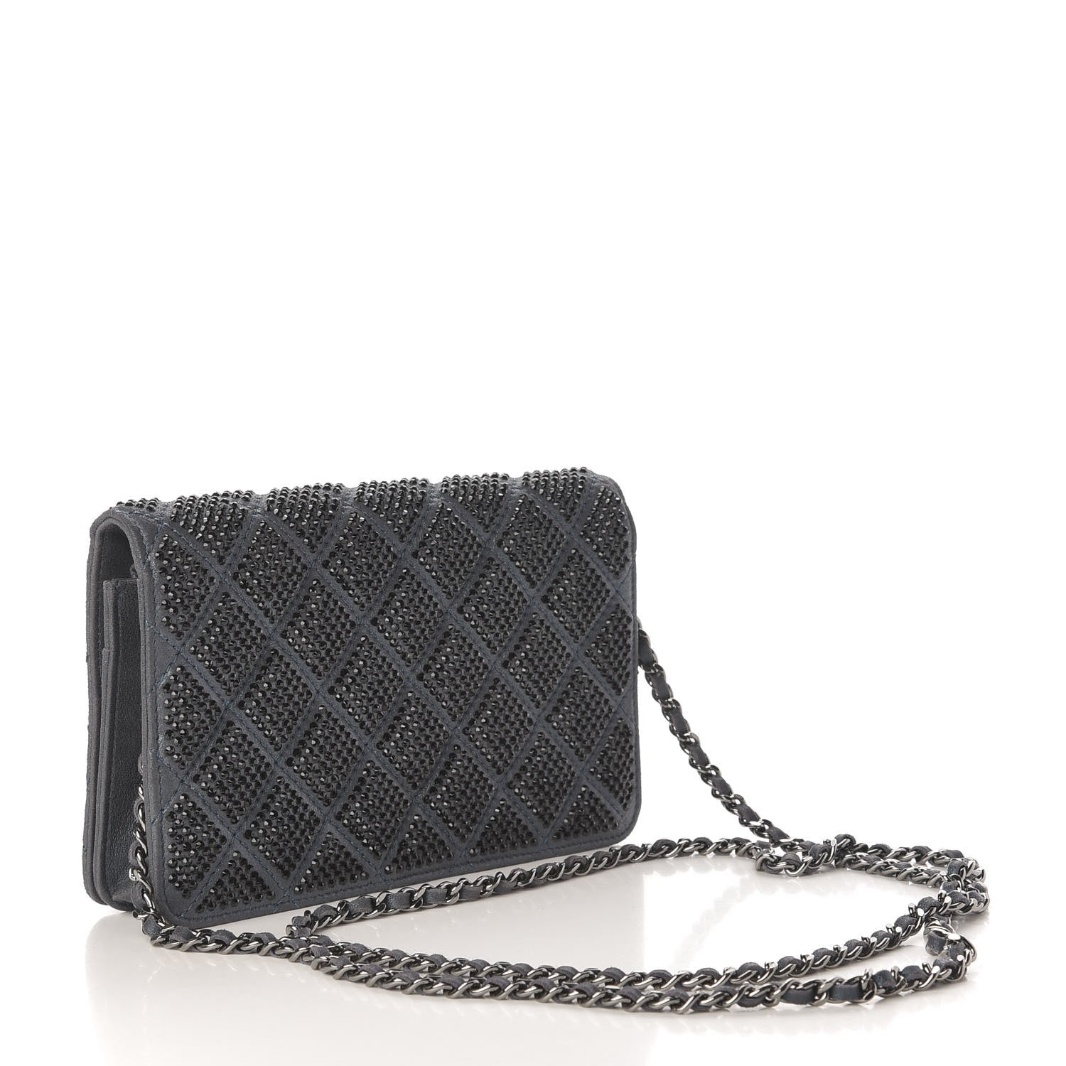 Chanel Crystal Quilted Wallet On Chain WOC Blue 3 of 13