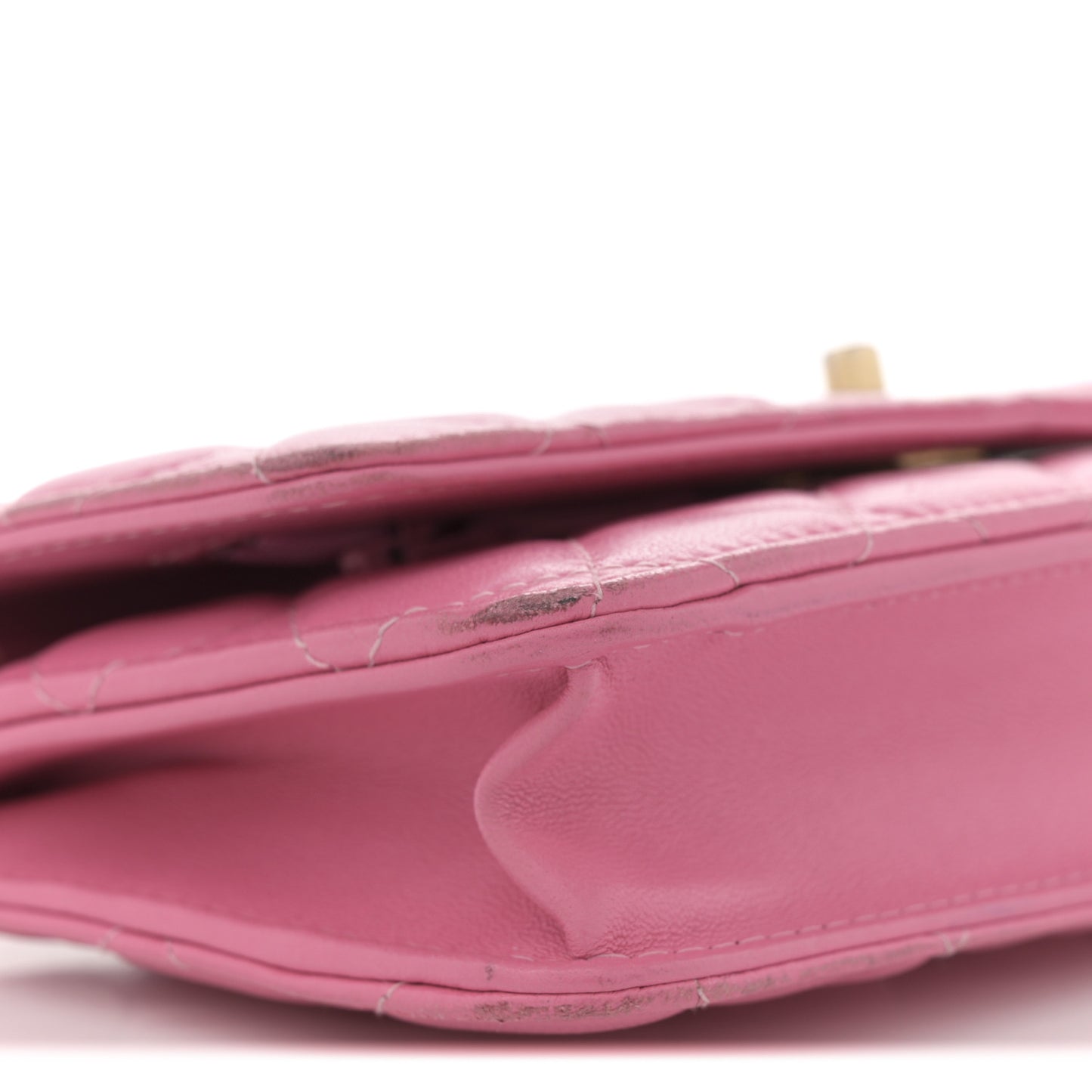 Lambskin Quilted CC Pearl Crush Wallet on Chain WOC Pink