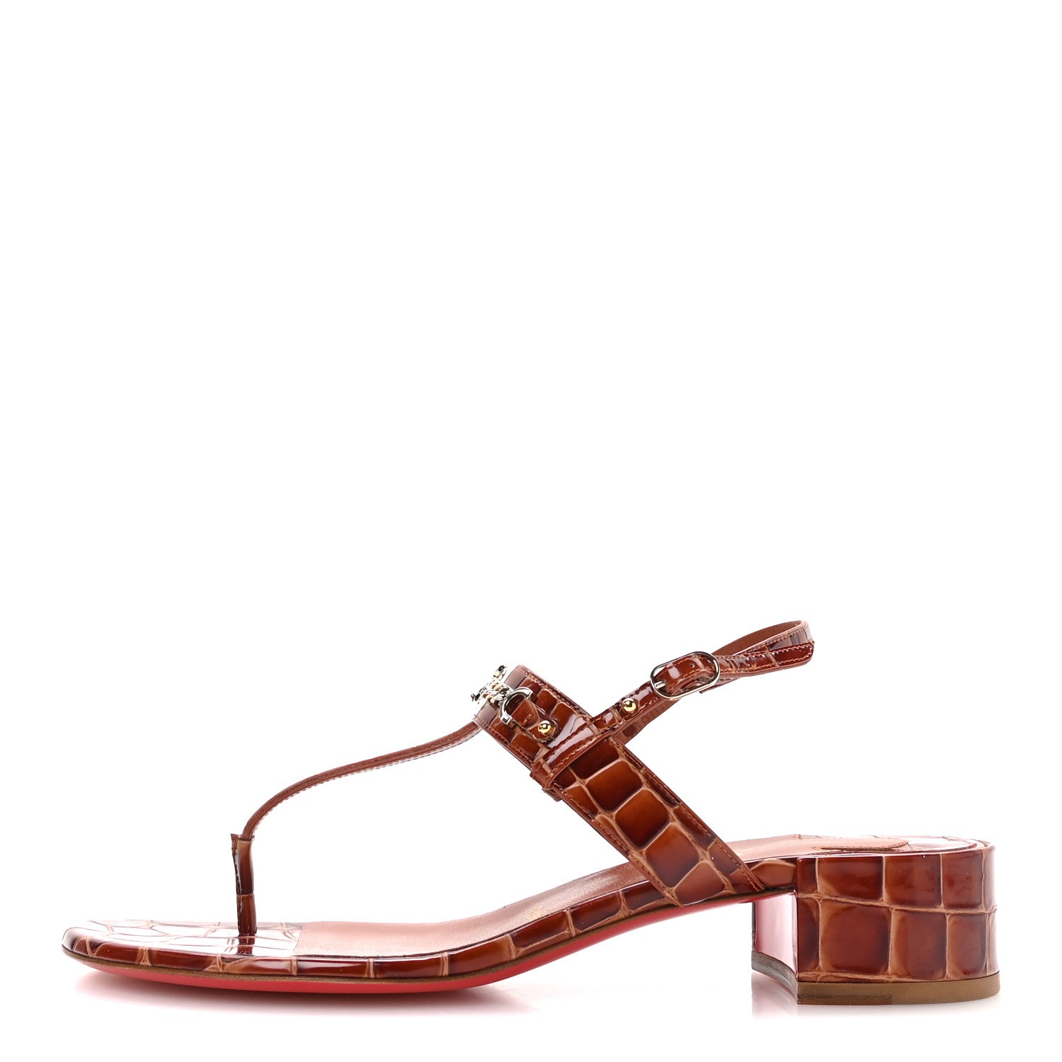 Christian Louboutin Calfskin Alligator Embossed MJ 25 Thong Sandals 39 Acajou 1 of 8