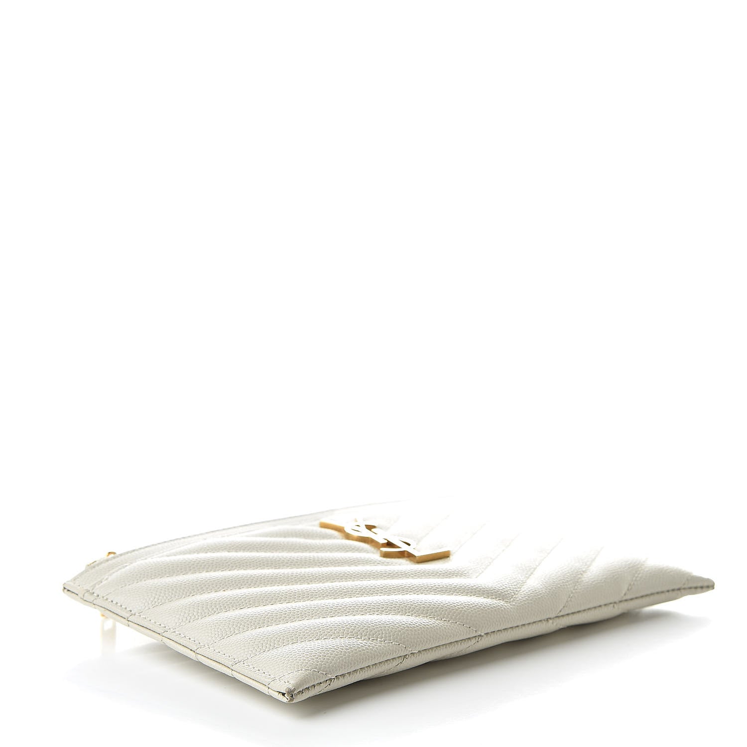 Saint Laurent Grain De Poudre Chevron Monogram Bill Pouch Crema Soft 4 of 13