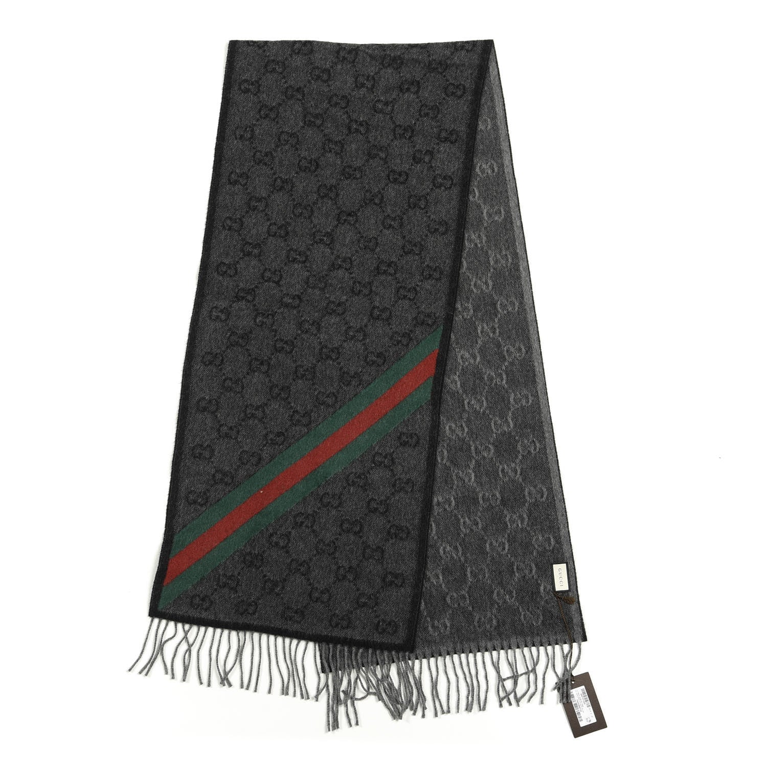 Gucci Wool Angora Monogram Web New Nikky Scarf Lead Dark Green 2 of 4