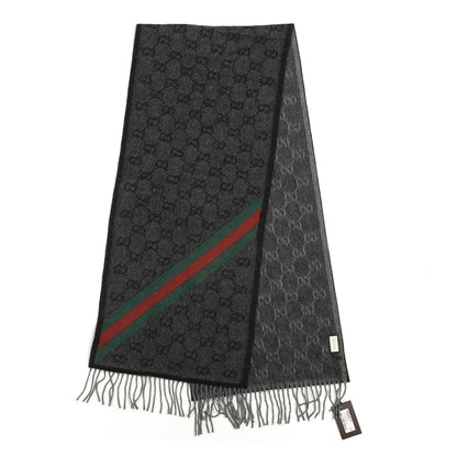 Gucci Wool Angora Monogram Web New Nikky Scarf Lead Dark Green 2 of 4