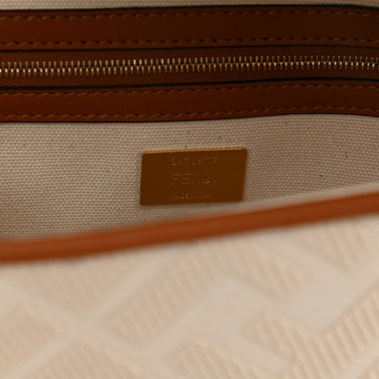 Fendi Canvas Vitello King Bi-Color Strap FF Embroidered Baguette Grezzo Brandy Cuoio 6 of 7