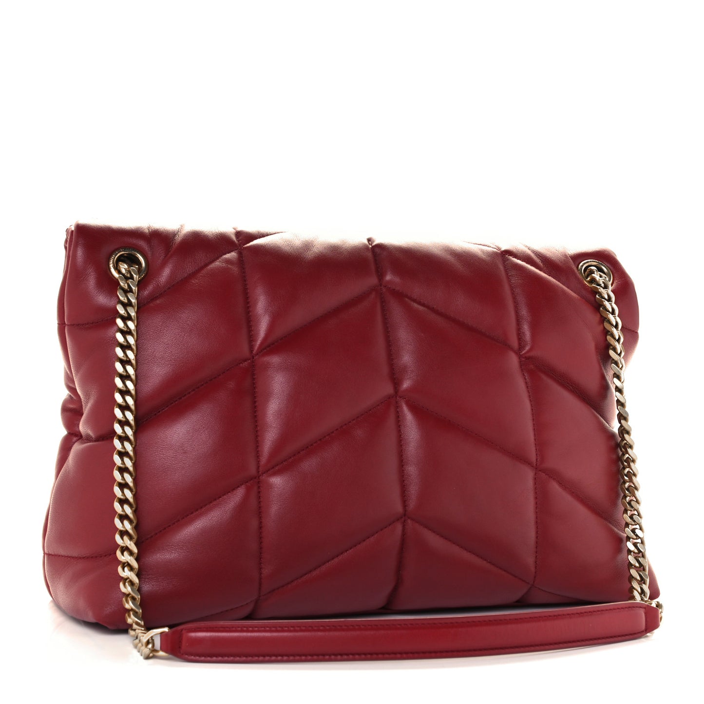 Lambskin Quilted Medium Loulou Puffer Monogram Chain Satchel Opyum Red