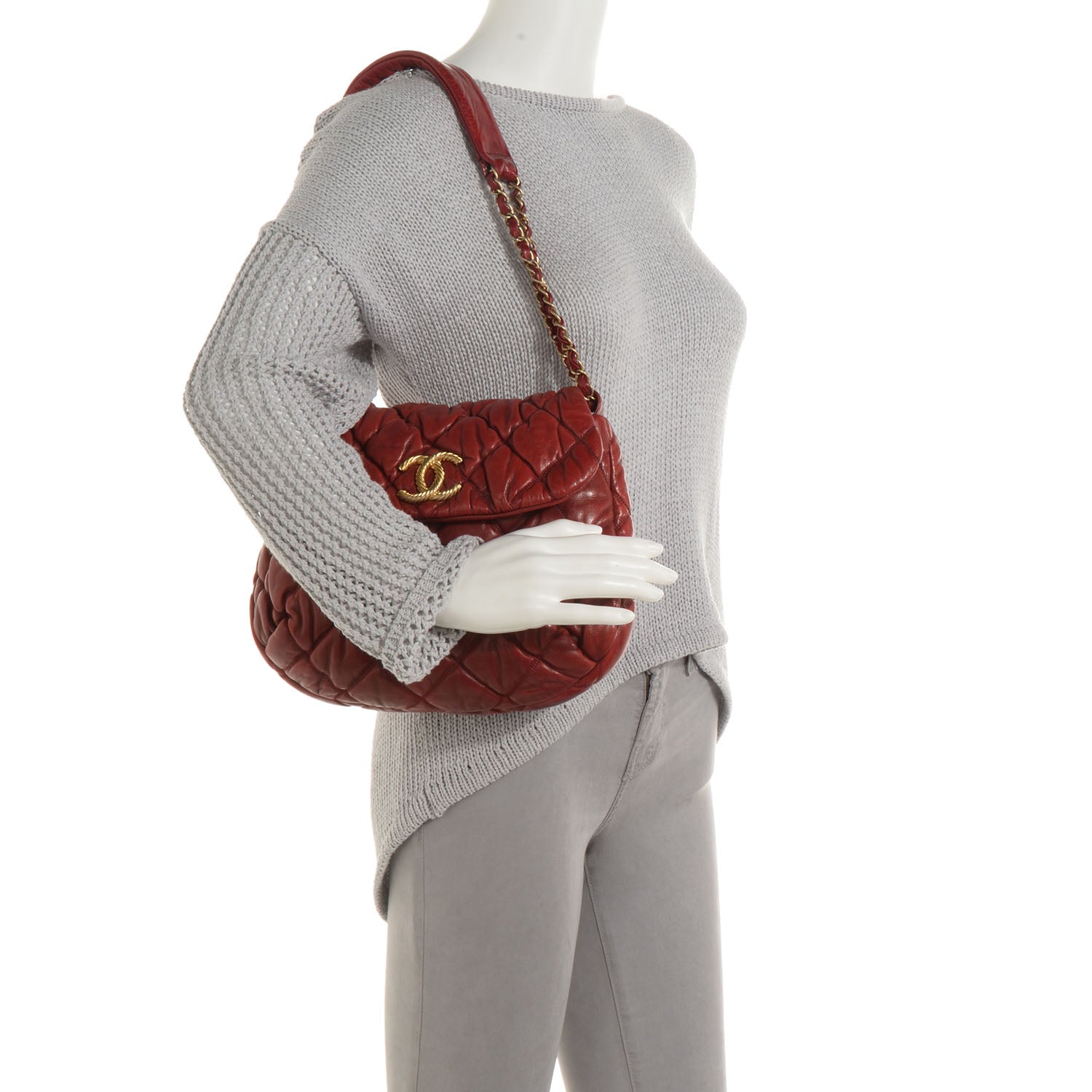 Chanel Lambskin Bubble Quilt Flap Bag Red 2 of 7