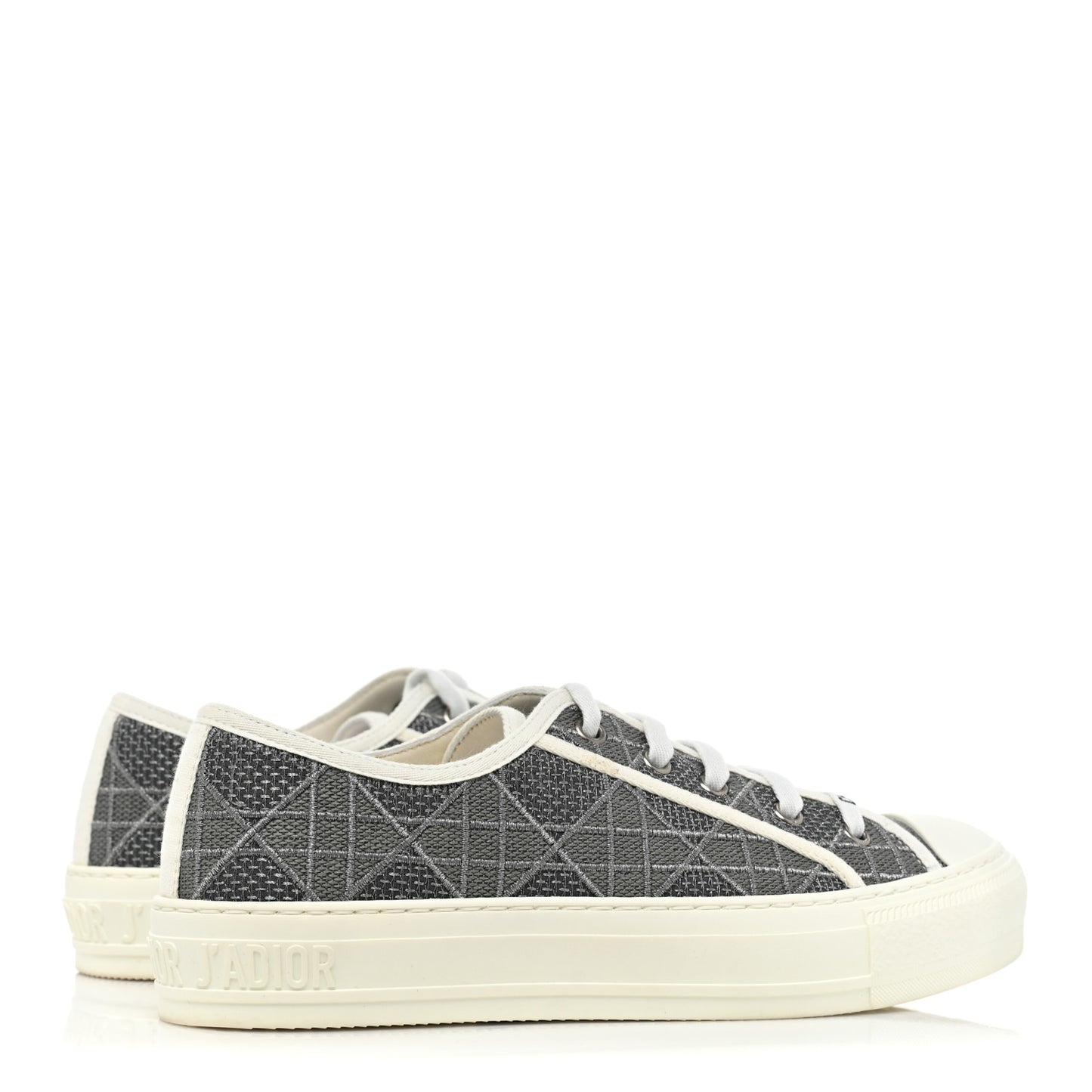 Laminated Canvas Cannage Embroidered Womens Walk'N'Dior Low Top Sneakers 37.5 Metal Grey