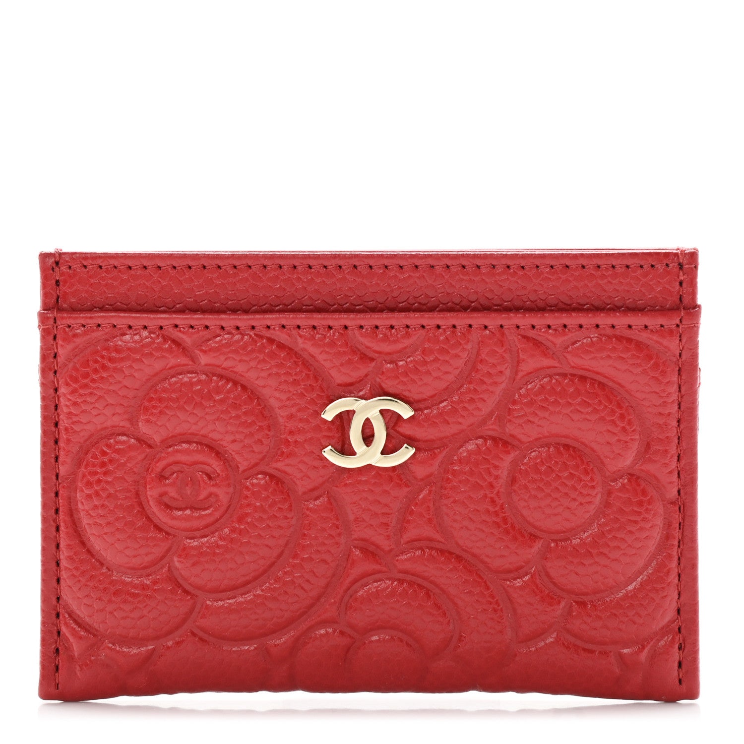 Chanel Caviar Camellia Embossed Card Holder Red 1 of 8