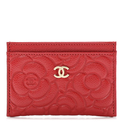 Chanel Caviar Camellia Embossed Card Holder Red 1 of 8