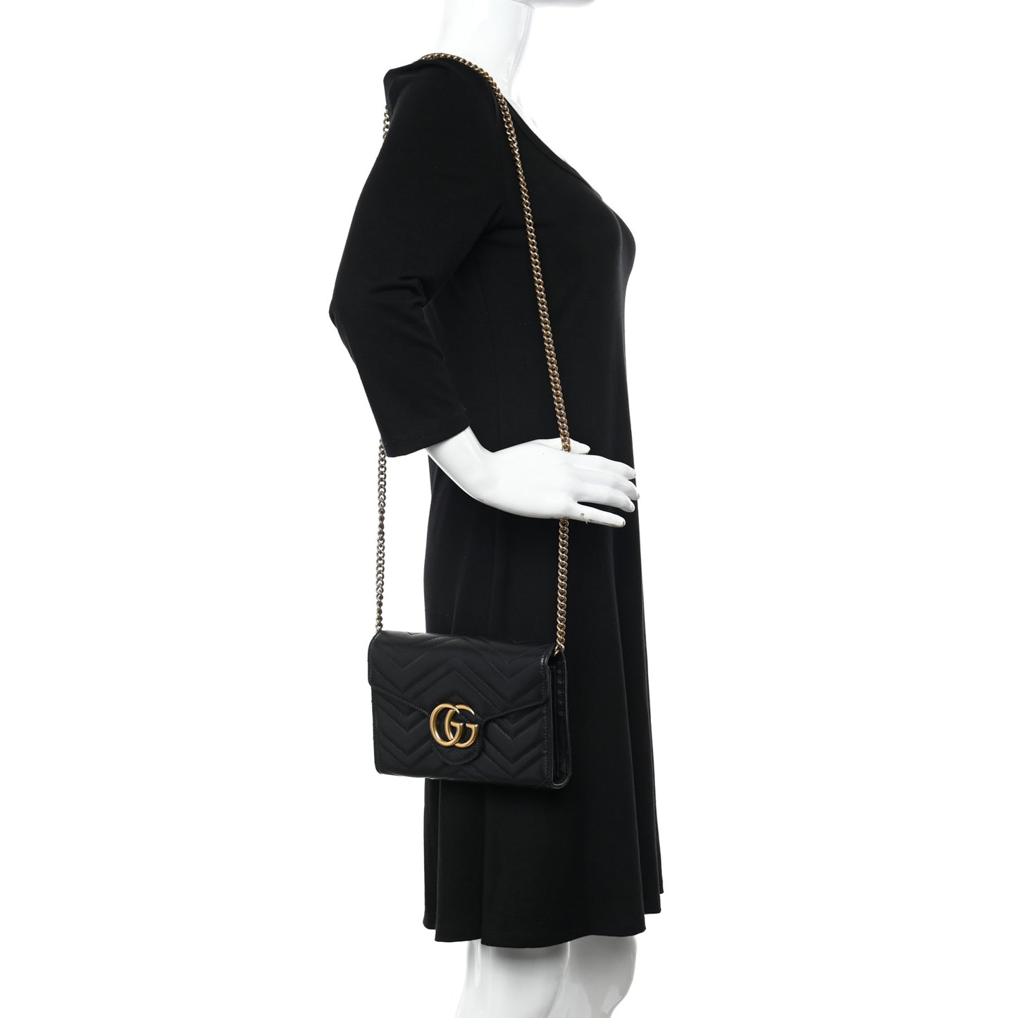 Calfskin Matelasse GG Marmont Chain Wallet Black