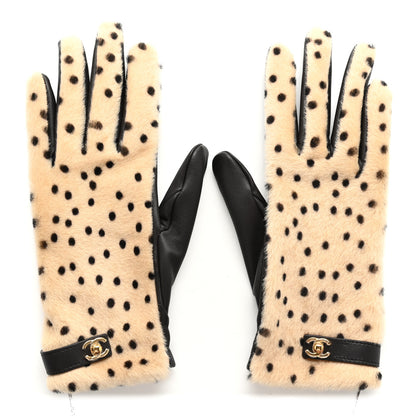 Chanel Lambskin Ponyhair Gloves 7.5 Beige Black 1 of 6