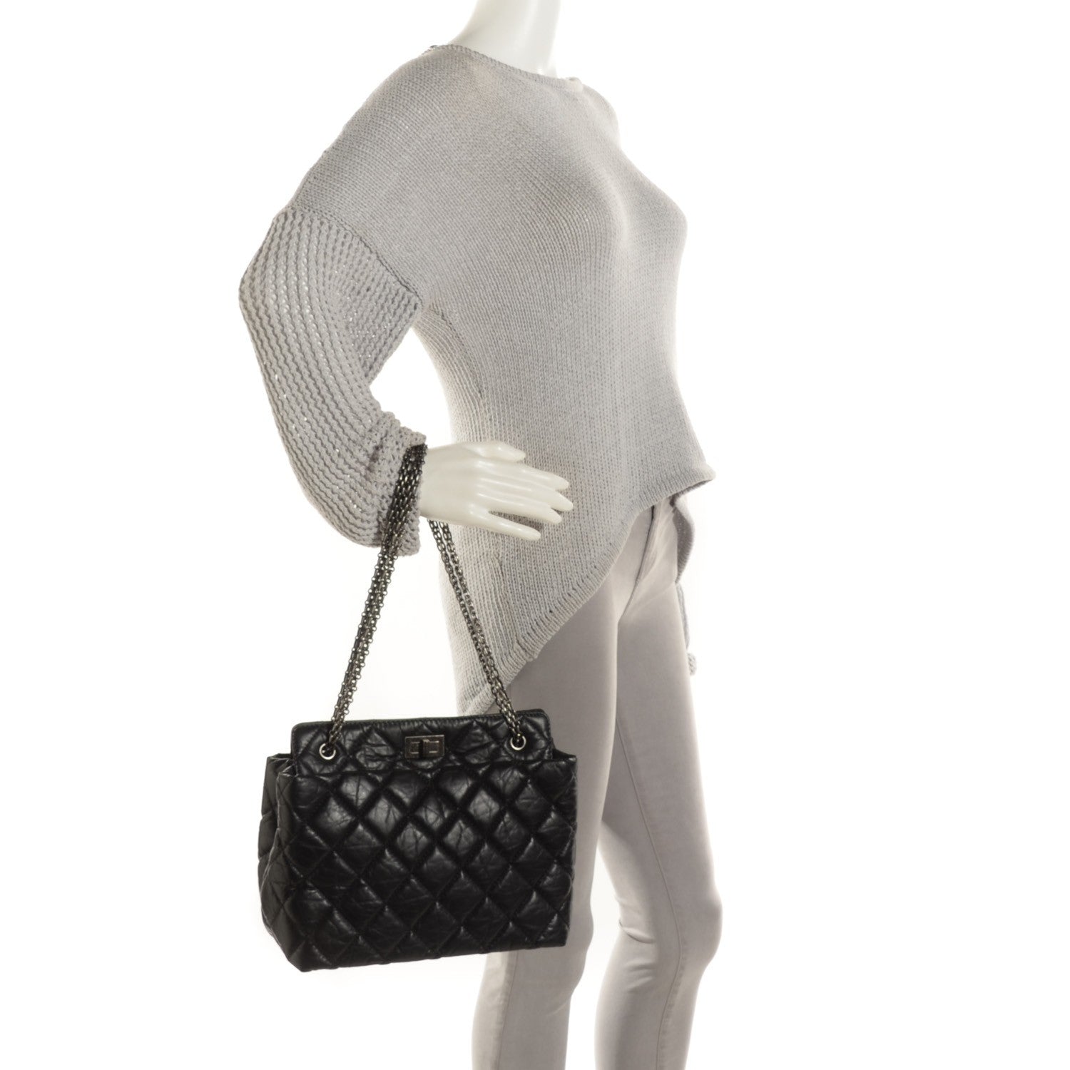 Chanel Aged Calfskin Quilted Reissue 2.55 Tote Black 2 of 8