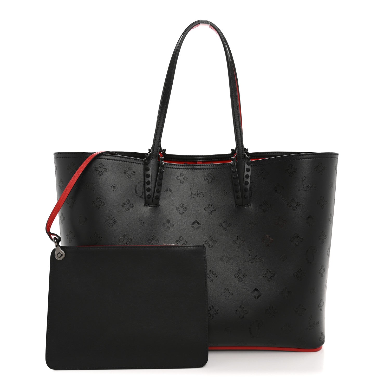 Christian Louboutin Perforated Calfskin Loubinthesky East West Cabata Tote Black Red 3 of 11