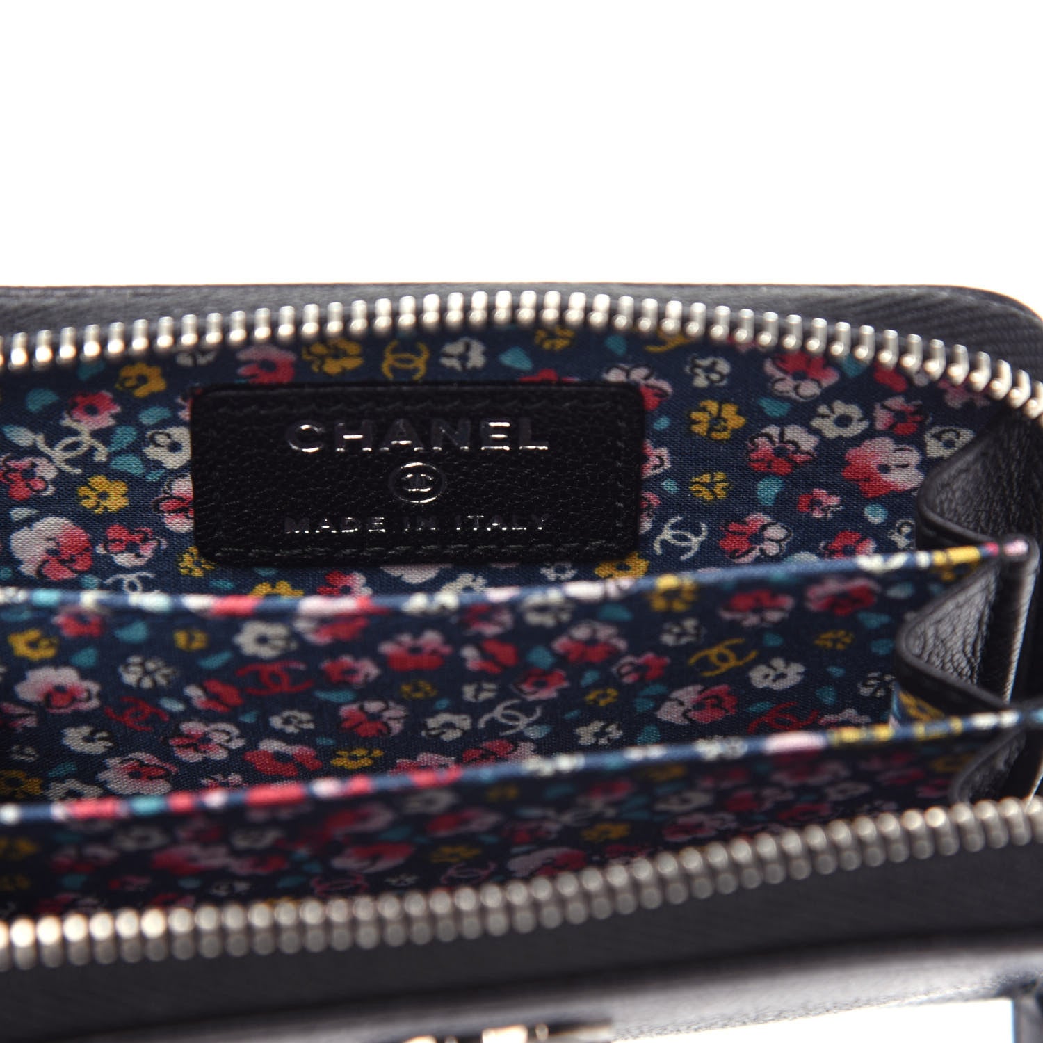 Chanel Goatskin Camellia Zip Coin Purse Black 6 of 8