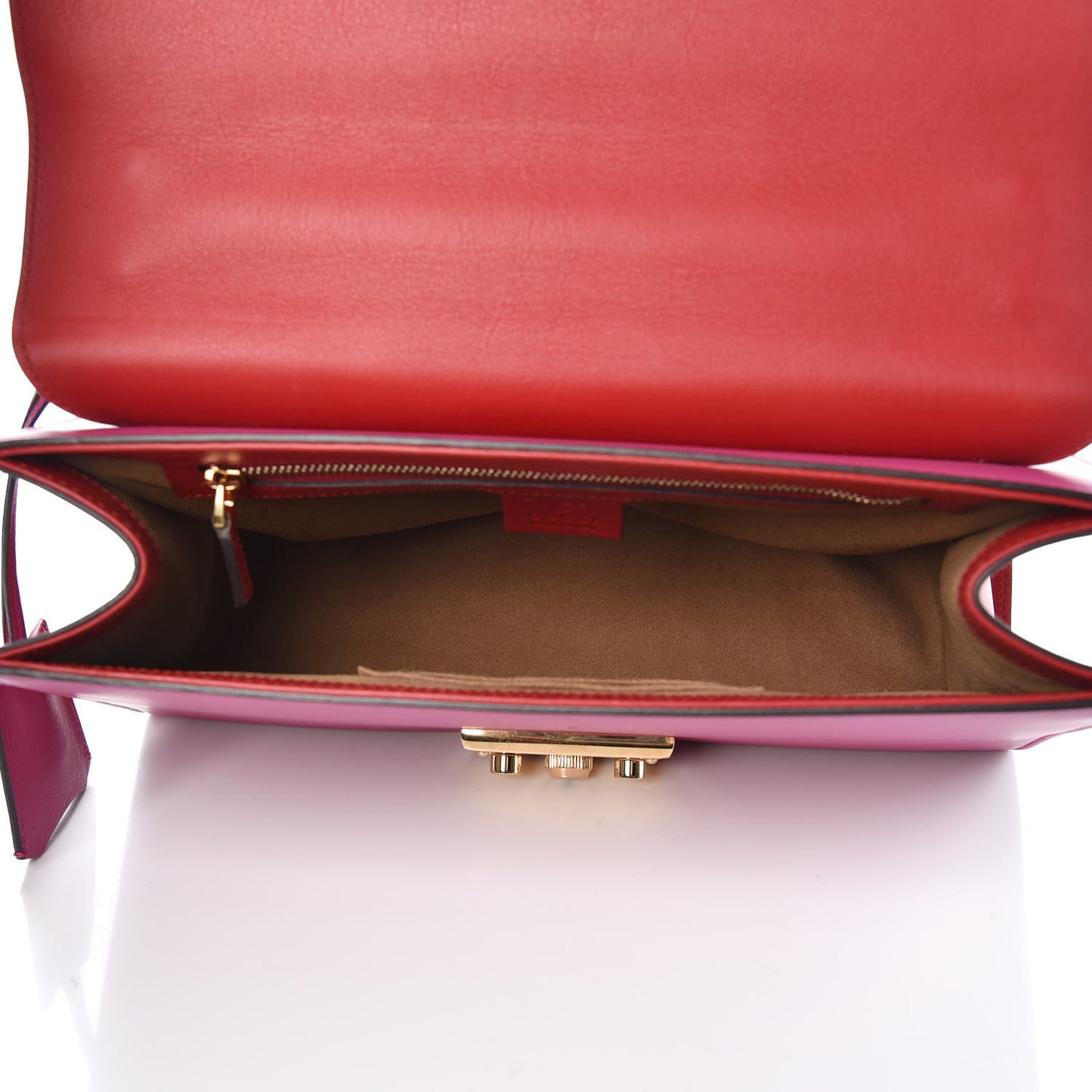 Moon Calfskin Bi-Color Medium Padlock Shoulder Bag New Rosette Hibiscus Red