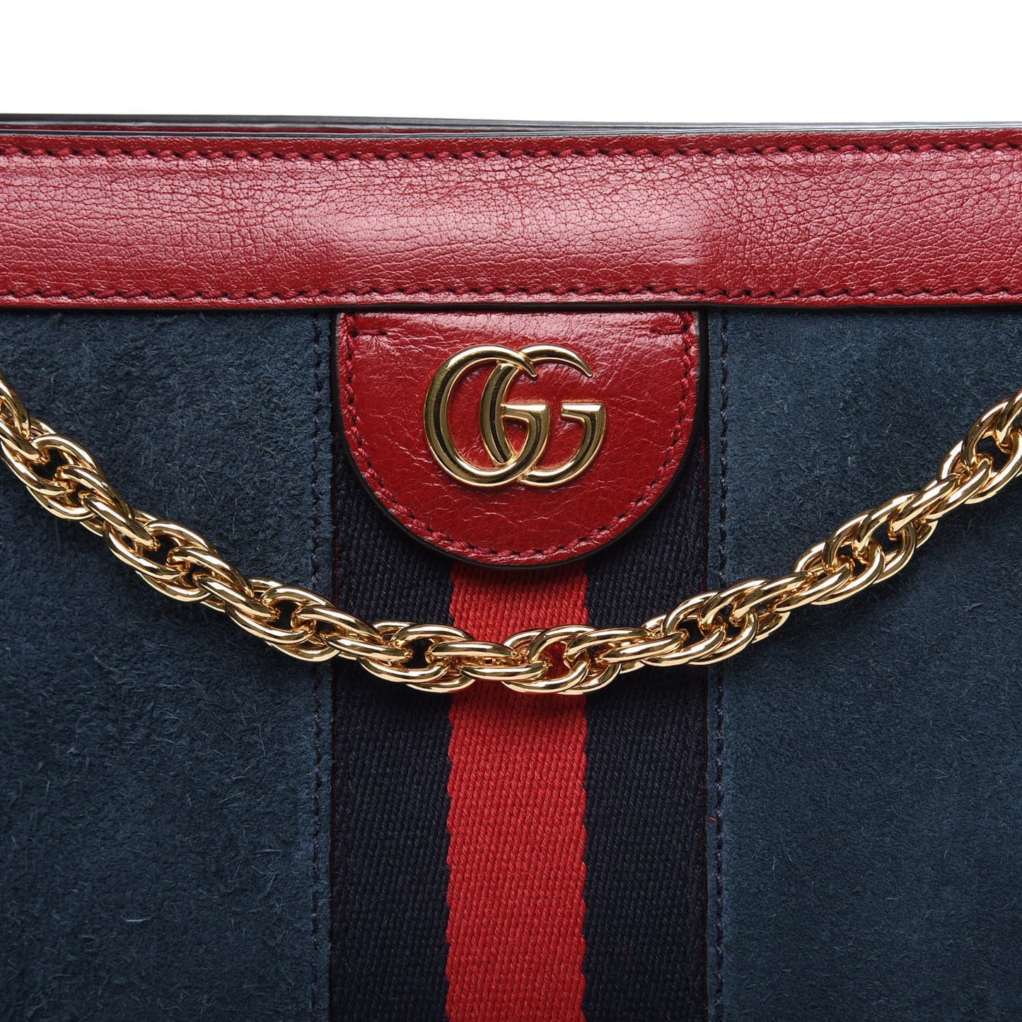 Suede Calfskin Web Small Ophidia Chain Shoulder Bag New Blue Romantic Cherry