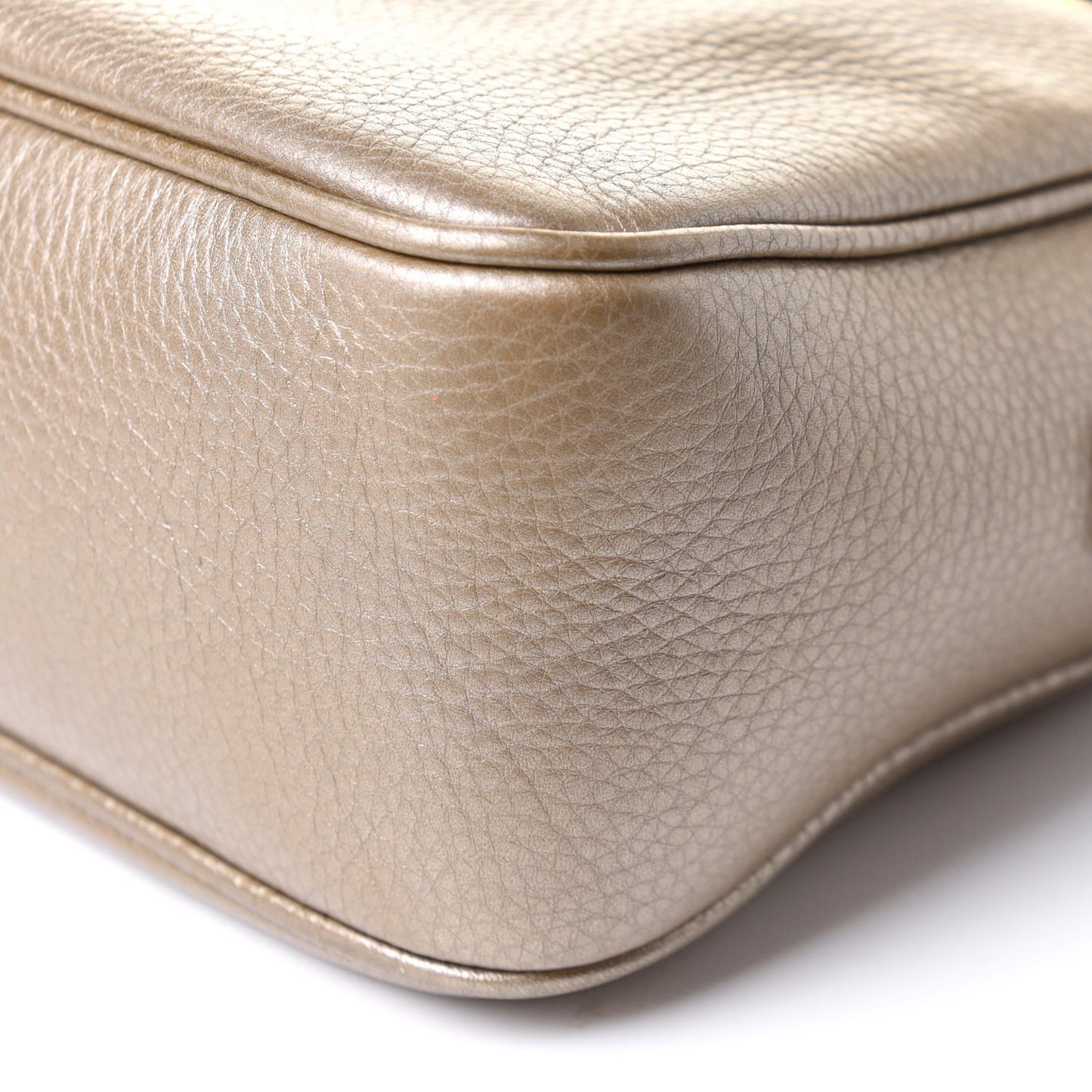 Metallic Pebbled Calfskin Small Soho Bowler Golden Beige