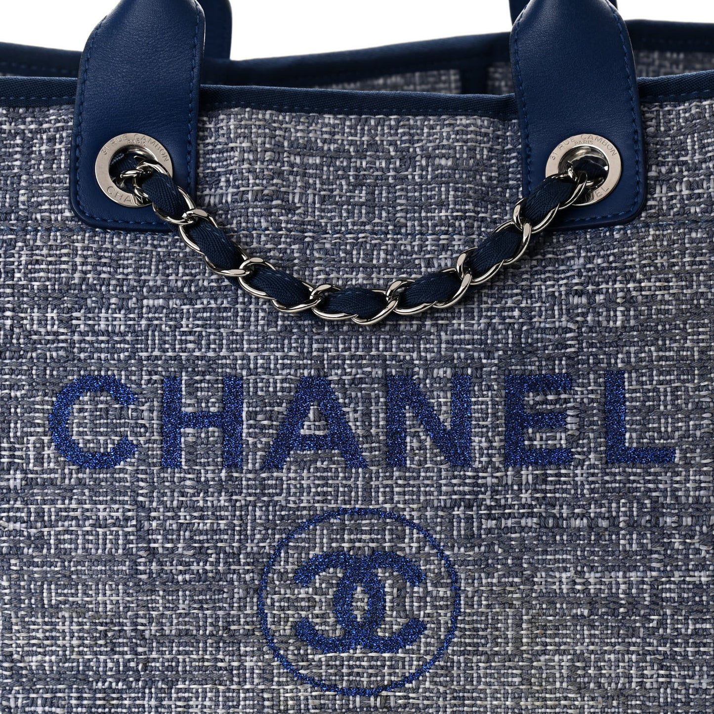 Woven Straw Raffia Medium Deauville Tote Blue