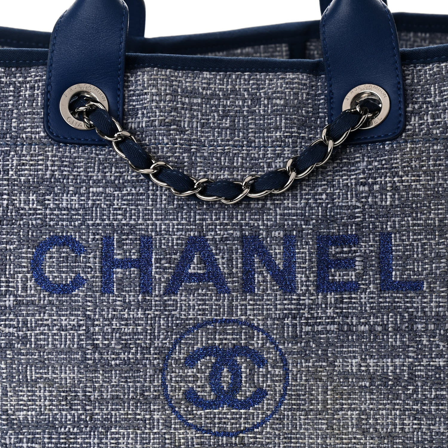 Chanel Woven Straw Raffia Medium Deauville Tote Blue 7 of 9