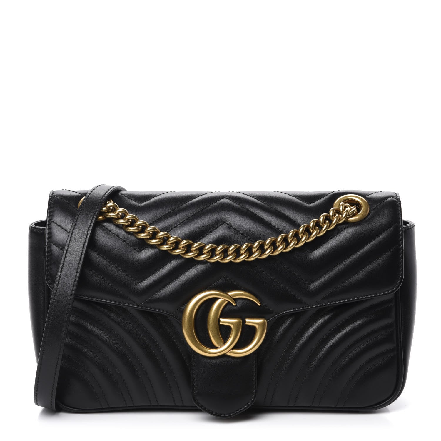 Gucci Calfskin Matelasse Small GG Marmont Shoulder Bag Black 1 of 10