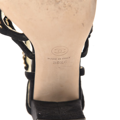 Chanel Suede Chain Sandals 38.5 Black 10 of 11