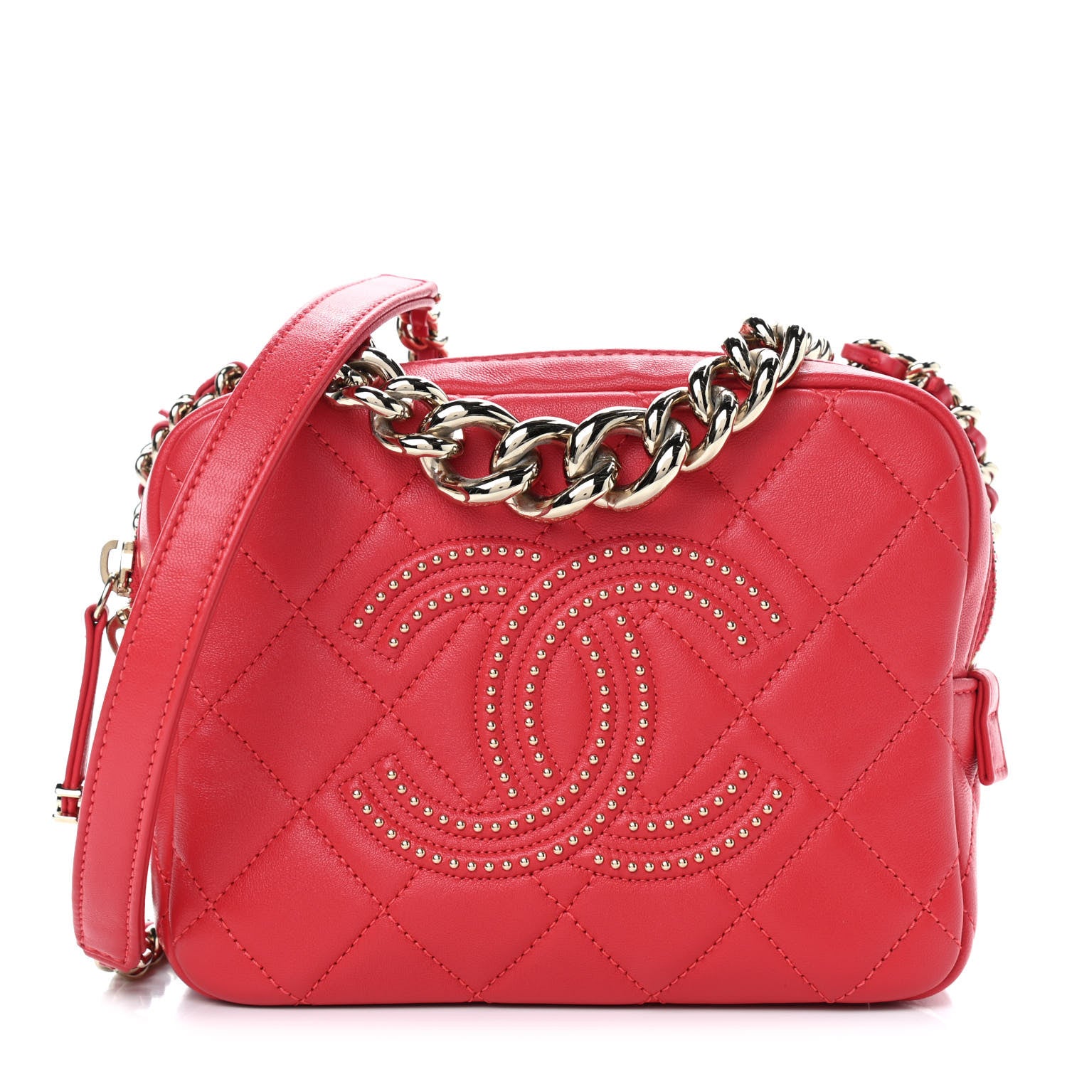 Chanel Lambskin Quilted Studded Beauty Begins Bag Fuchsia 1 of 9