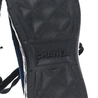 Chanel Suede Calfskin Velvet Grosgrain CC Sneakers 36 Navy Blue Black 6 of 8