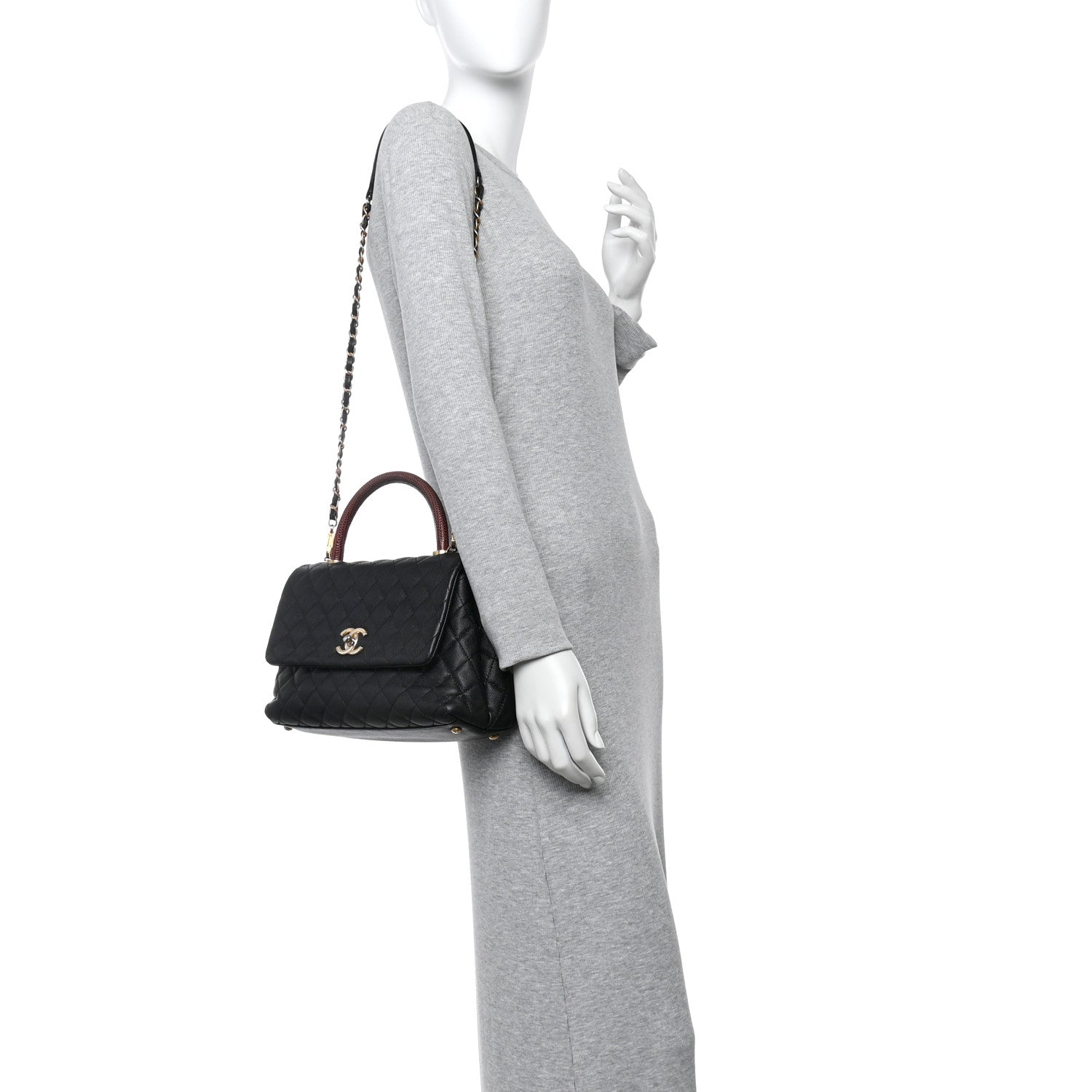Chanel Caviar Lizard Quilted Small Coco Handle Flap Black 1771777