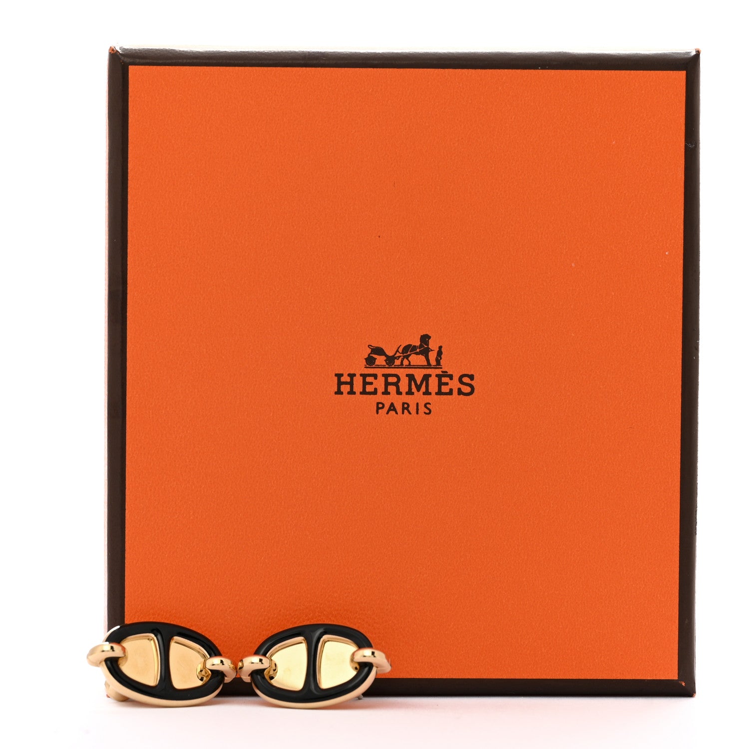 Hermes Enamel Mini Maillon Earrings Black 5 of 5
