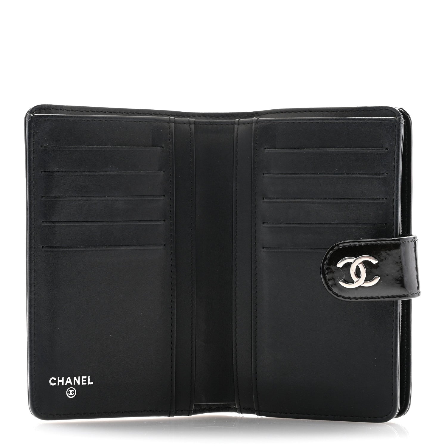 Chanel Patent Camellia Embossed Zipped Pocket Wallet Black 5 of 11