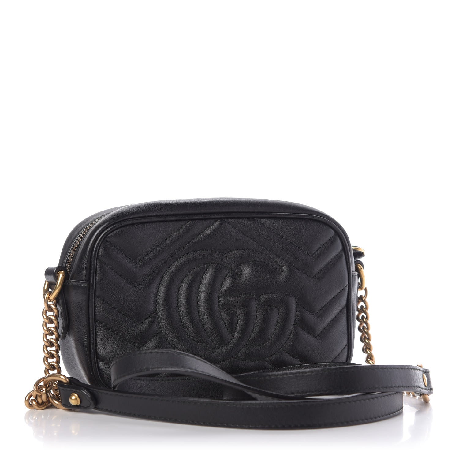 Gucci Calfskin Matelasse Mini GG Marmont Chain Shoulder Bag Black 3 of 9